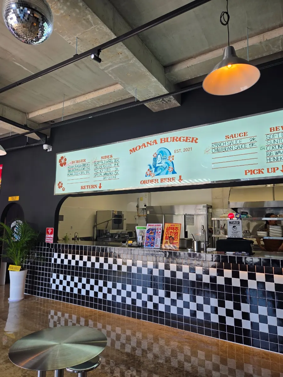Seating and interior of Moana Burger