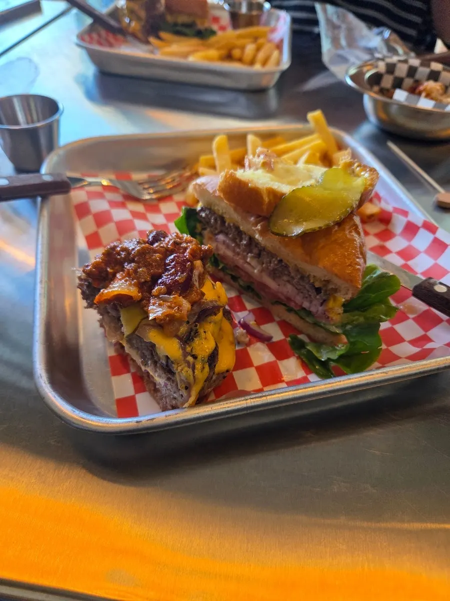 Cross-section of the Moana Double Burger showing two patties