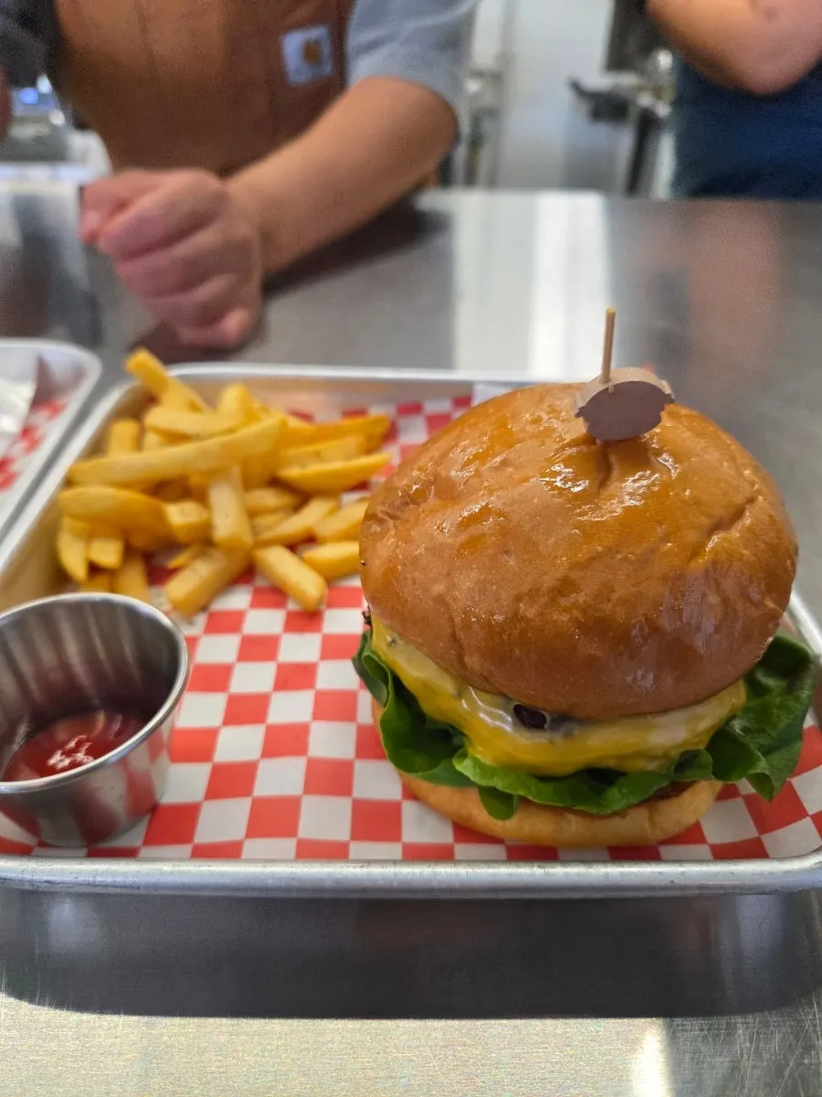 Double-patty burger with cheese and onions