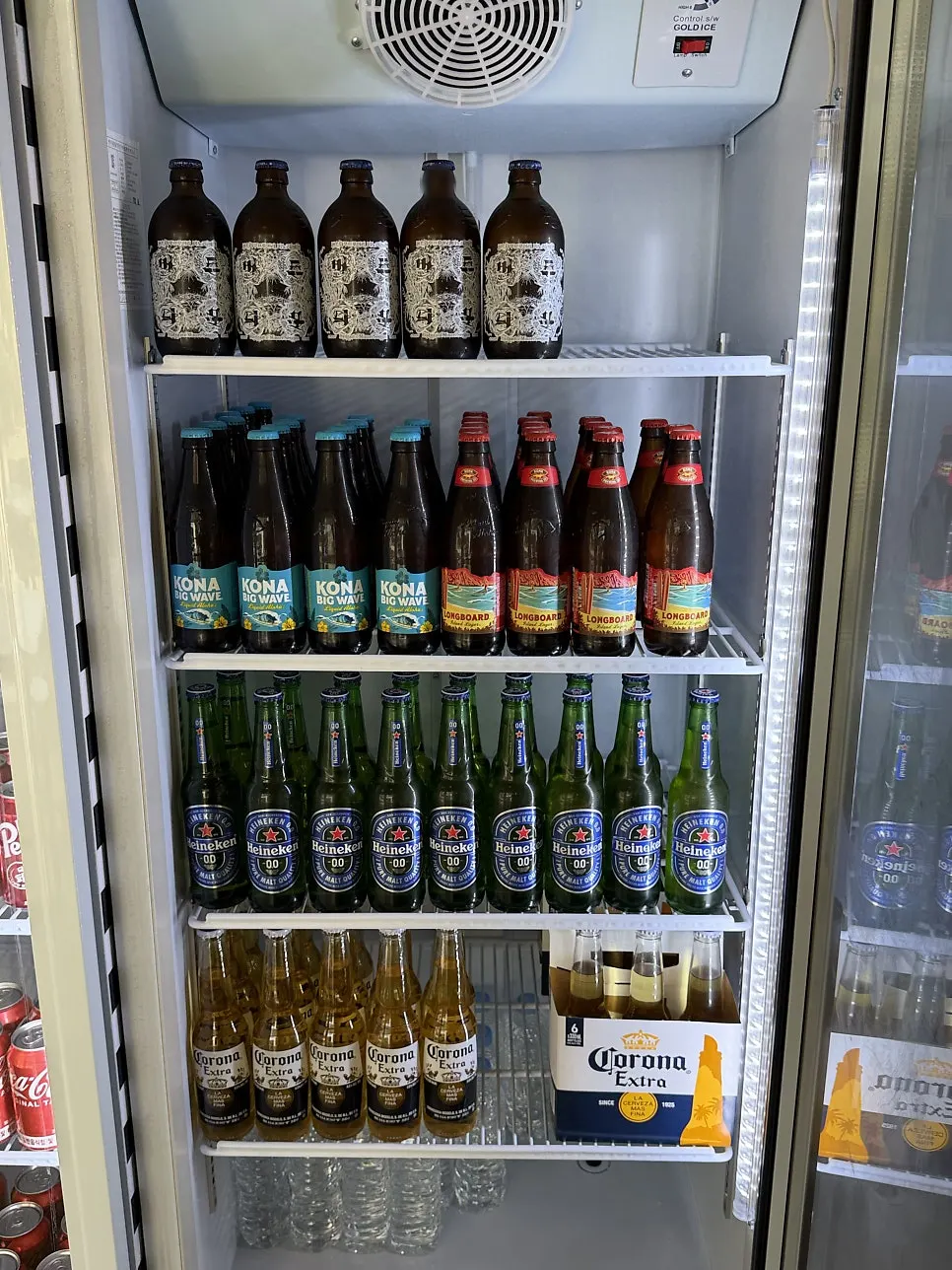 Bottled beers displayed in the restaurant