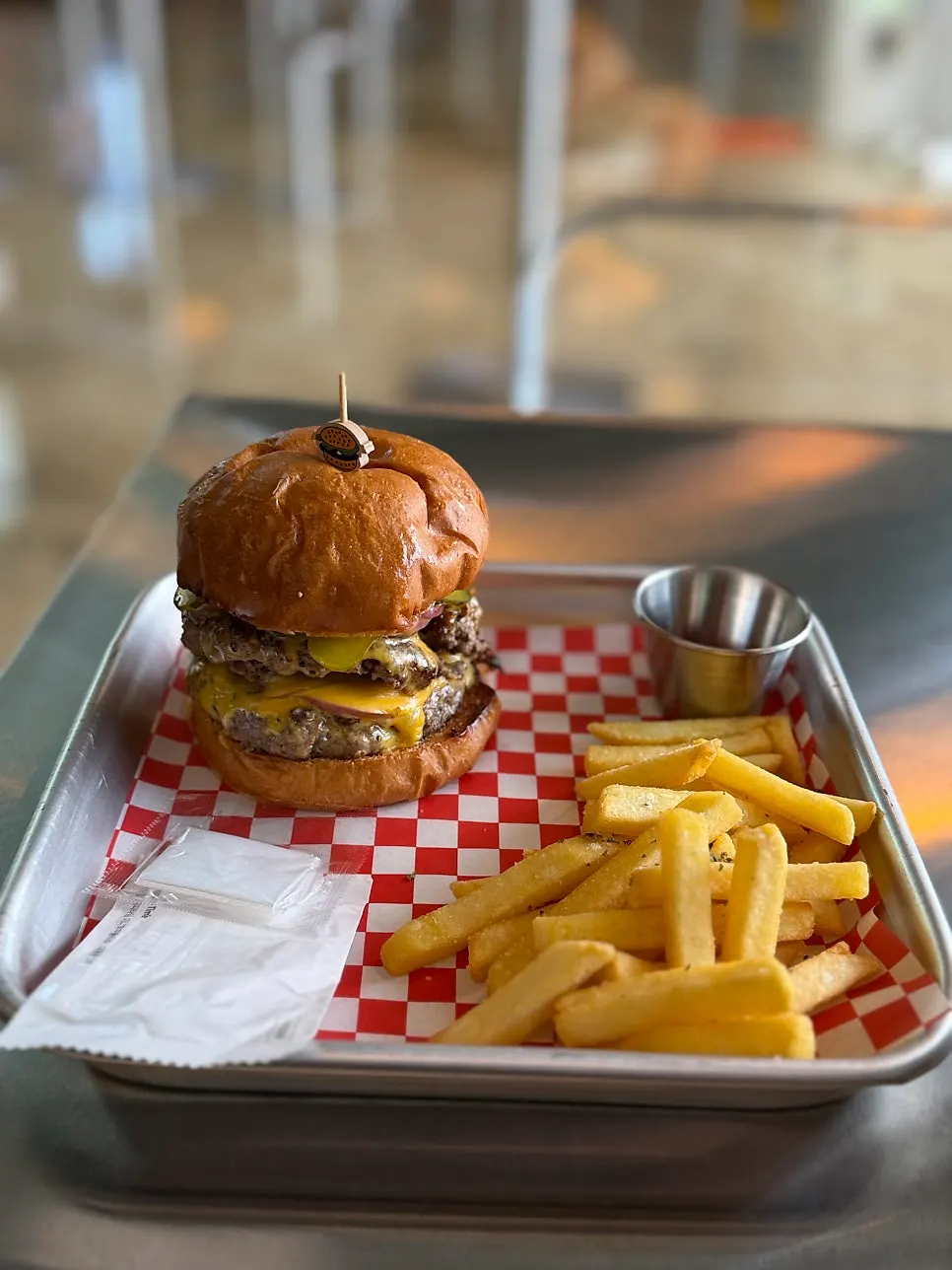 Fries served alongside the burger