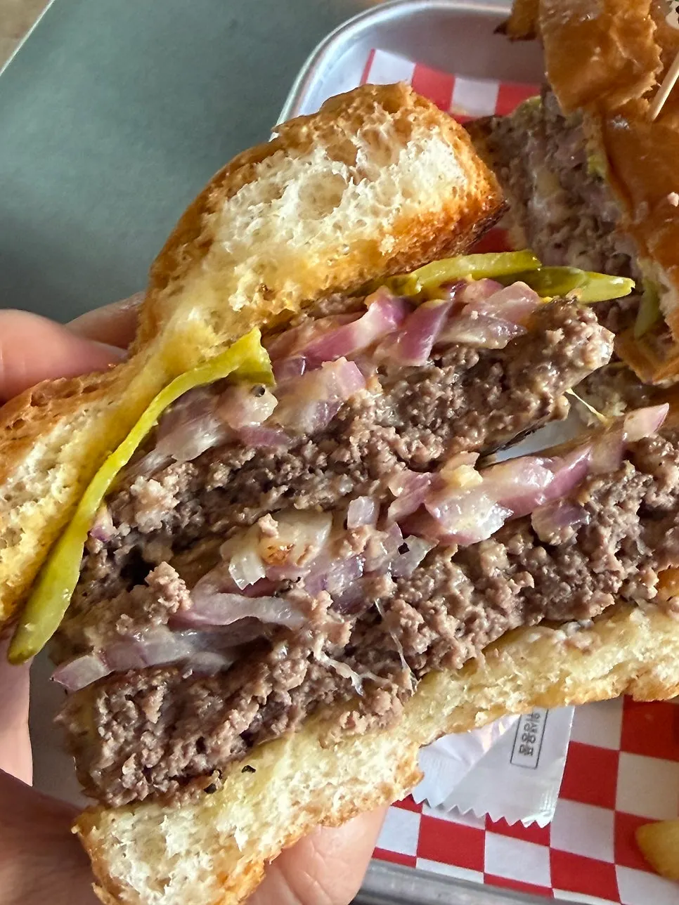 Double burger with two patties inside