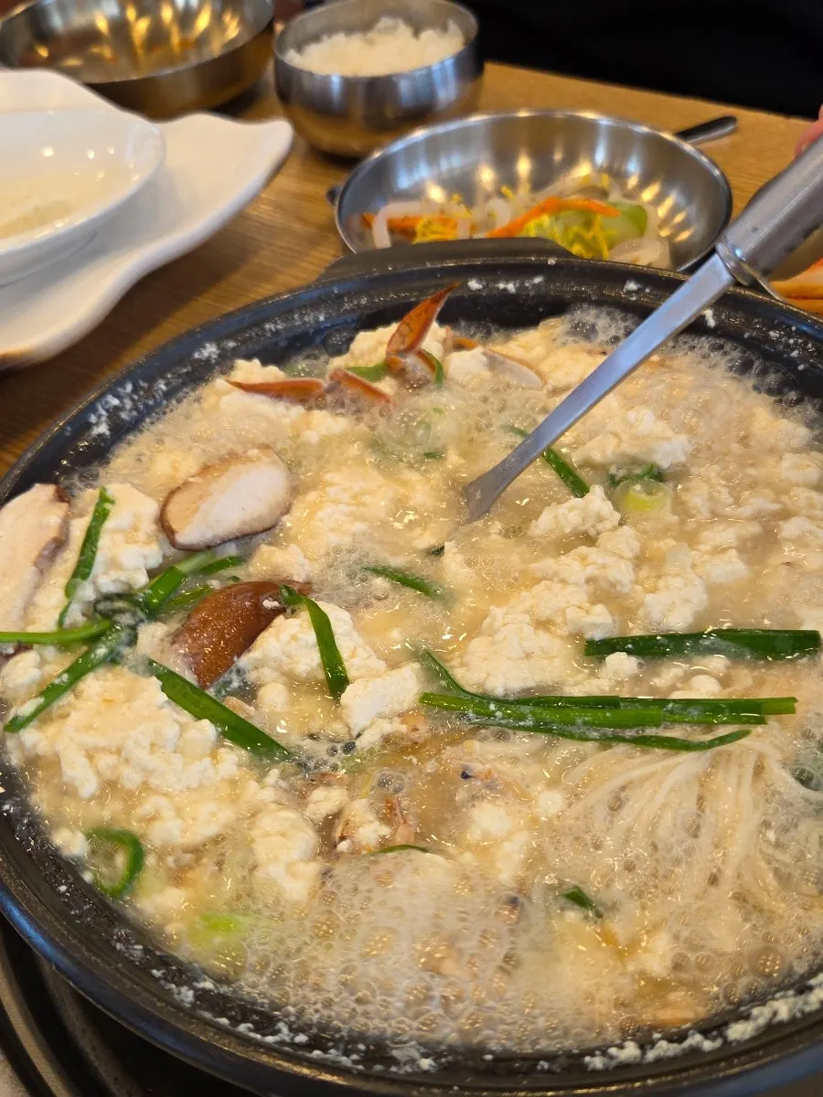Mild white sundubu scooped into a bowl
