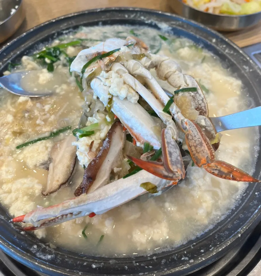 Pot of sundubu hot pot on the table