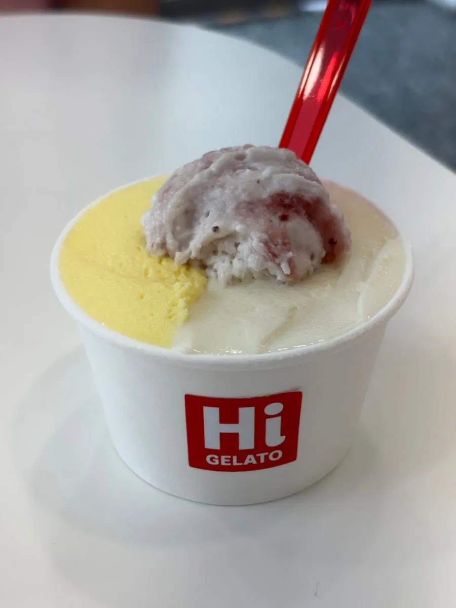 Gelato cup with corn and sundubu flavors