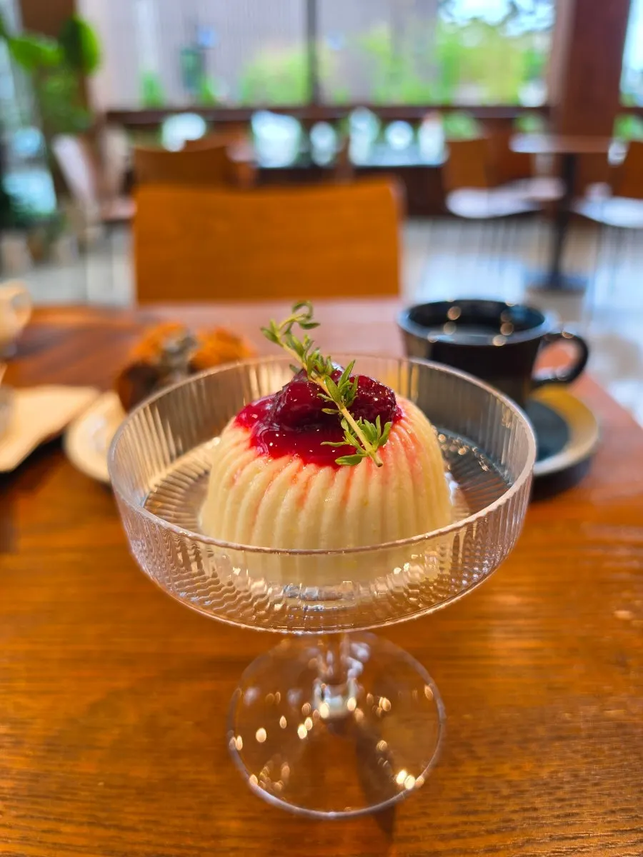 Tofu pudding topped with raspberries