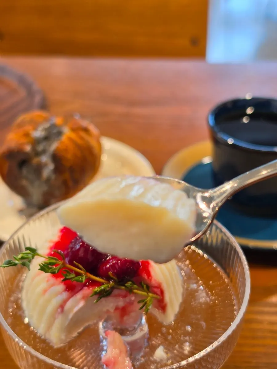 Tofu pudding served with yuzu sauce