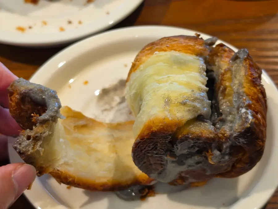 Crisp yet fluffy black sesame cruffin