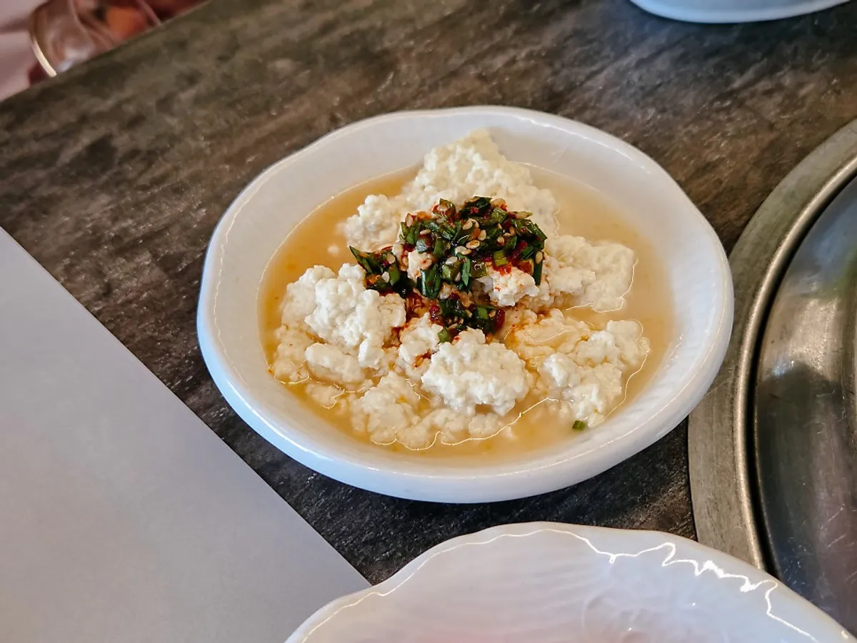 A plate of tofu side dish at Chodang Uga