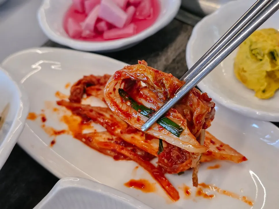 Fresh kimchi side dish at Chodang Uga