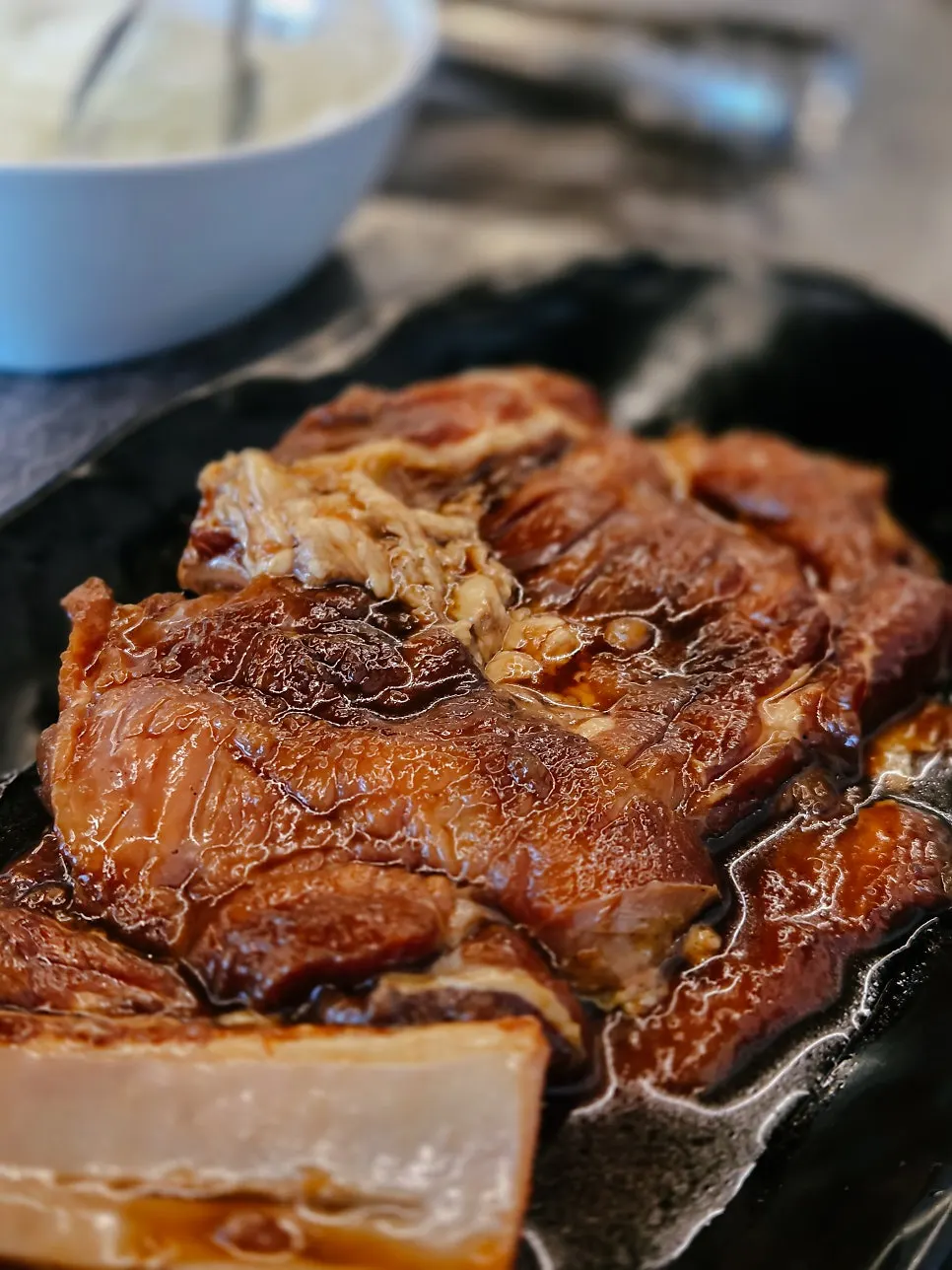 Close-up of the marinated pork galbi meat