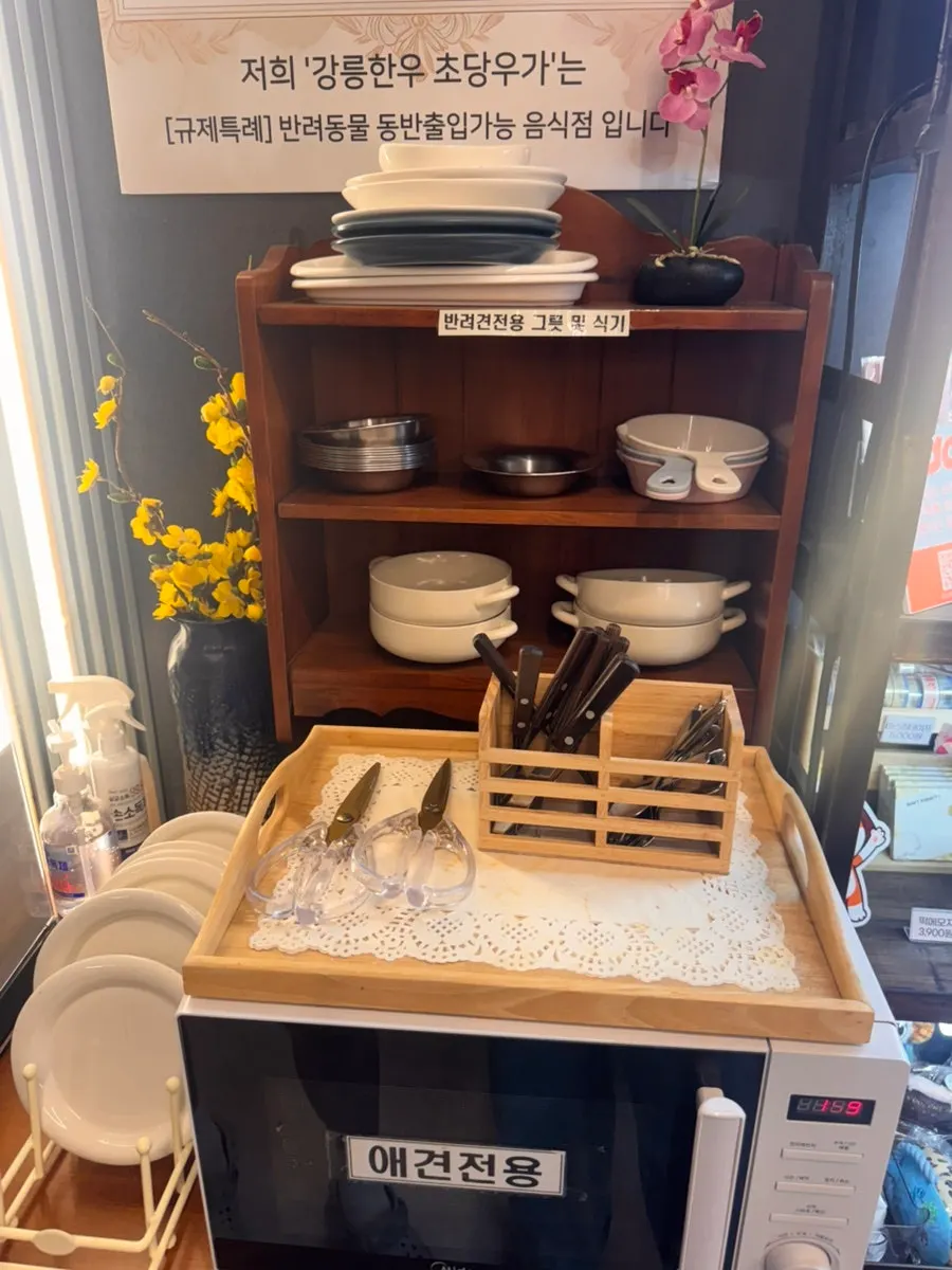 Dining together with the pet dog in the dog-friendly seating area