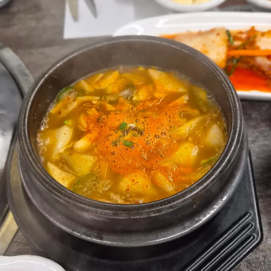 Dessert doenjang jjigae and a bowl of rice