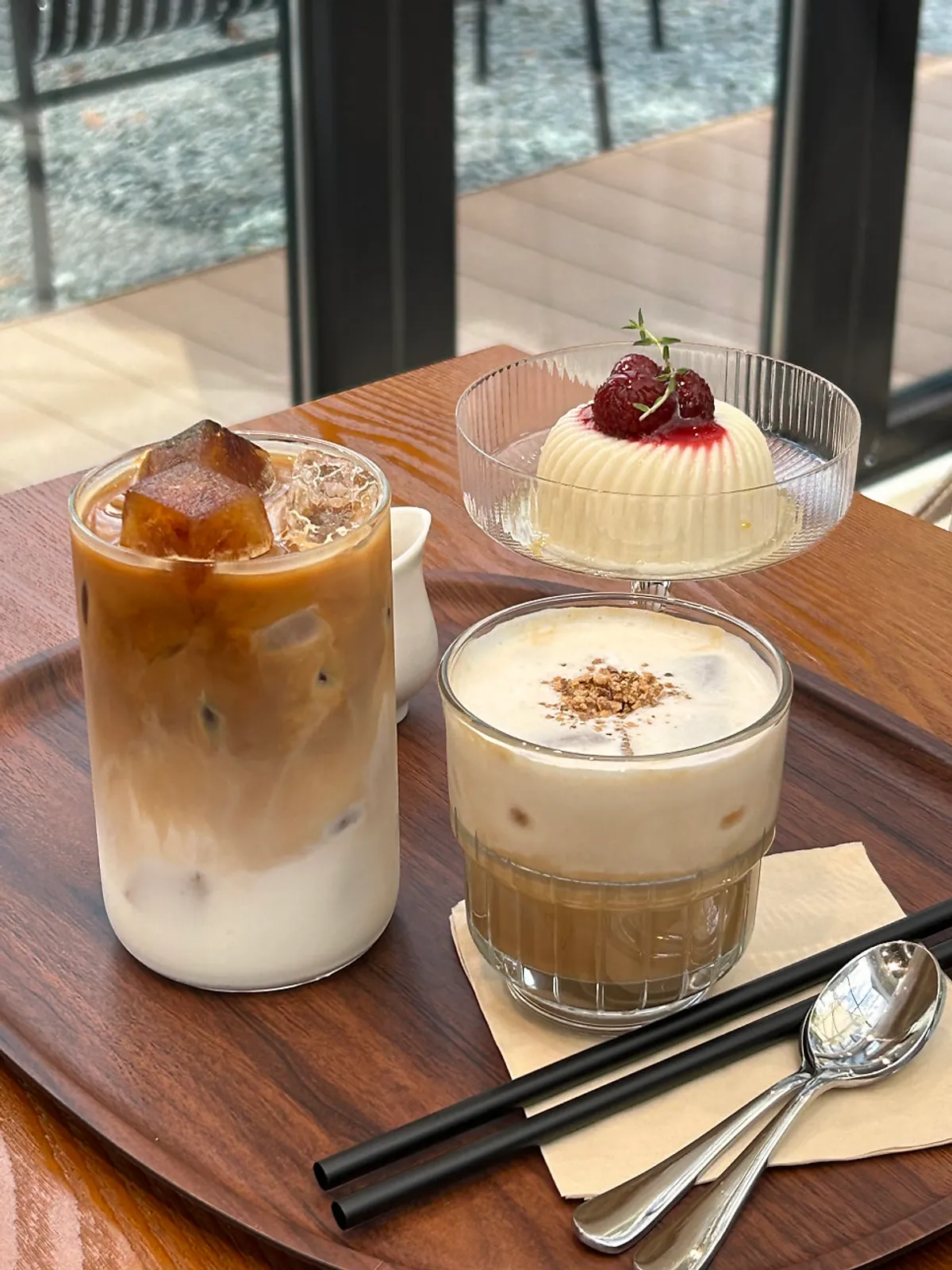 Signature dripper latte topped with nuts