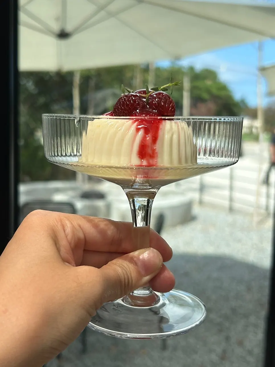 Chodang tofu pudding topped with raspberries
