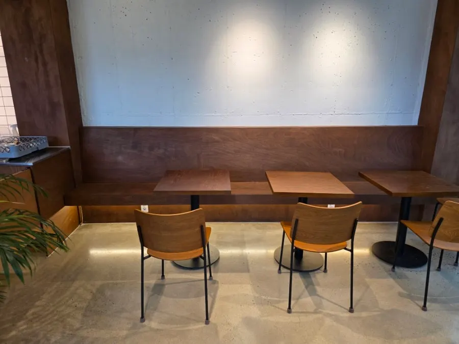 Warm-toned café table and lighting