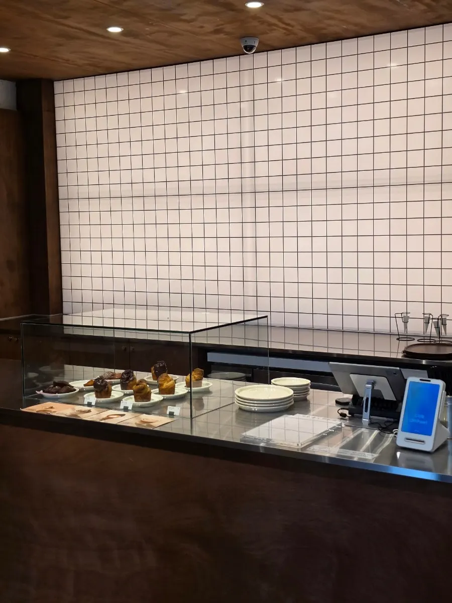 Roasted coffee beans displayed in a corner of the café