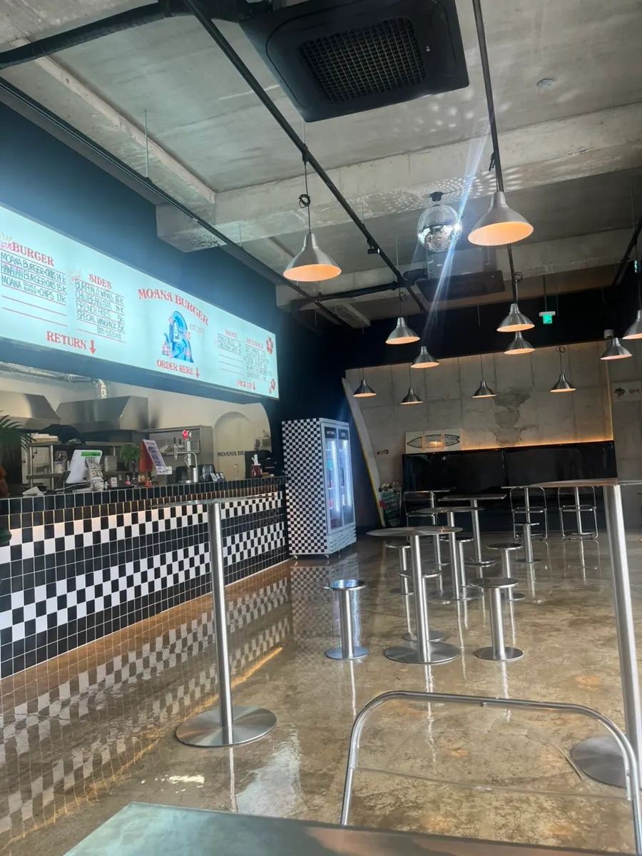 Tables and seating inside Moana Burger