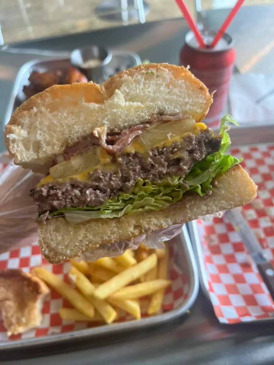 Hawaiian Burger topped with grilled pineapple