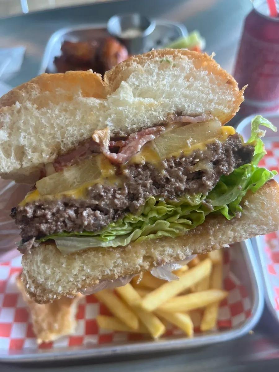 Bacon and patty combo in the Hawaiian Burger