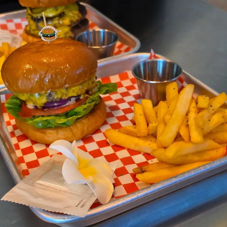 Single Moana Burger served with fries