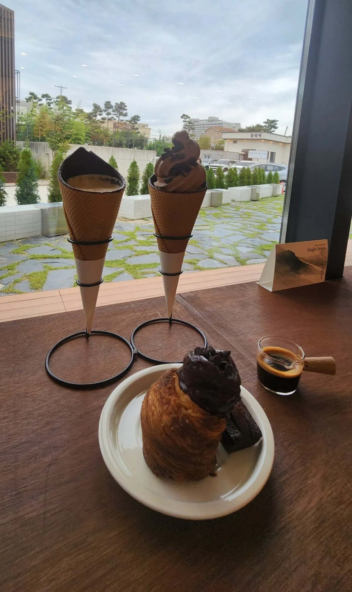 Coffee Dripper's cone affogato served in a chocolate cone