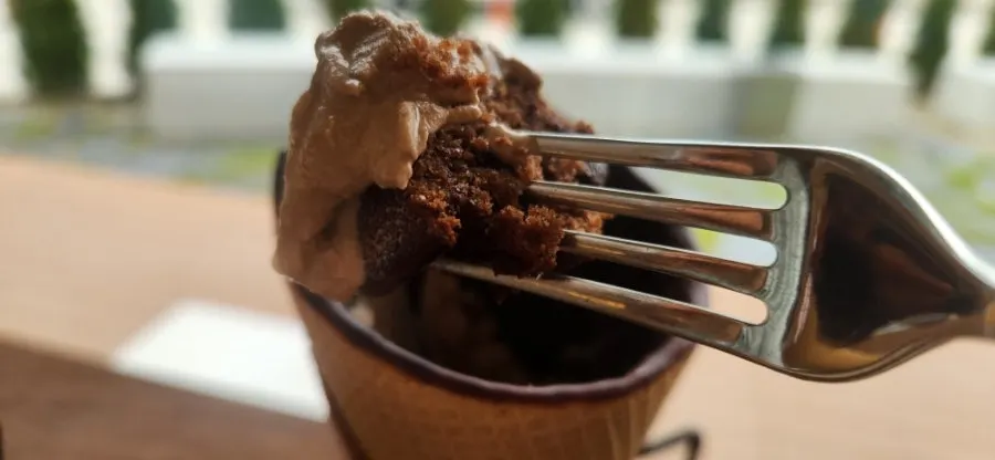 Salted vanilla financier dipped in latte