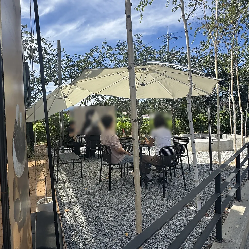 Outdoor seating with parasols