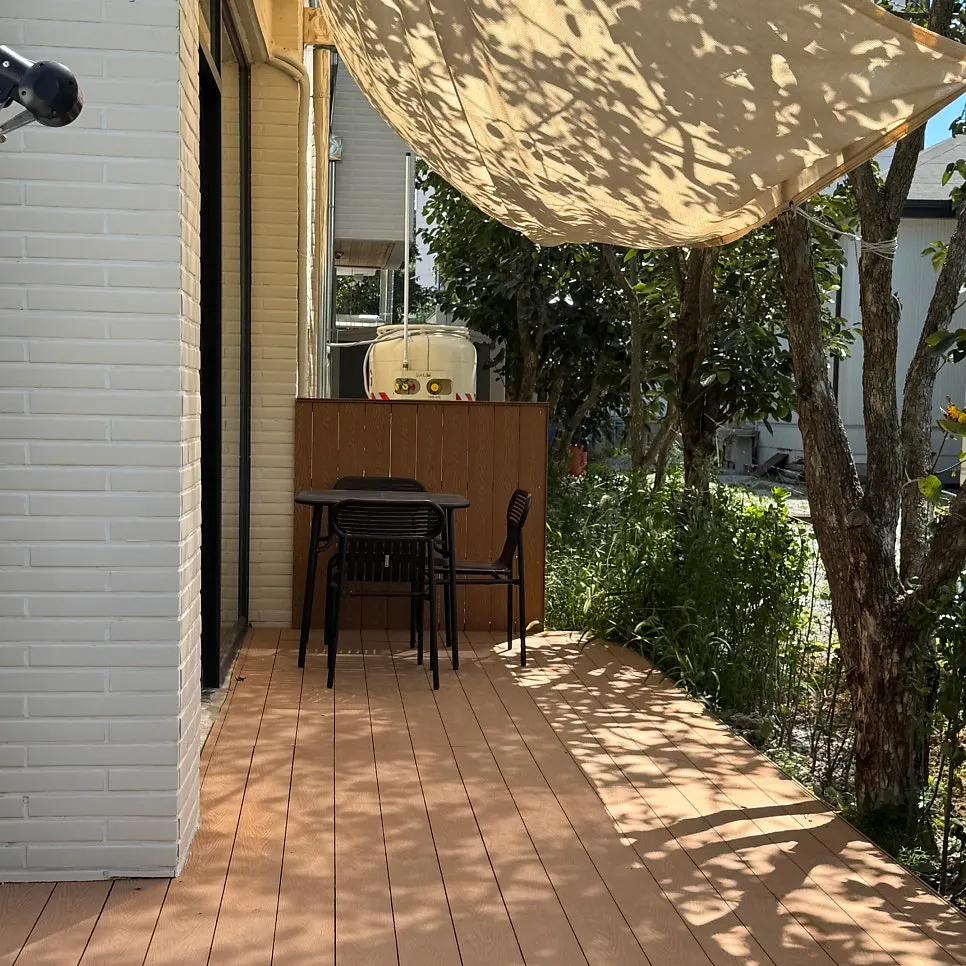 Tree-filled outdoor garden at the café