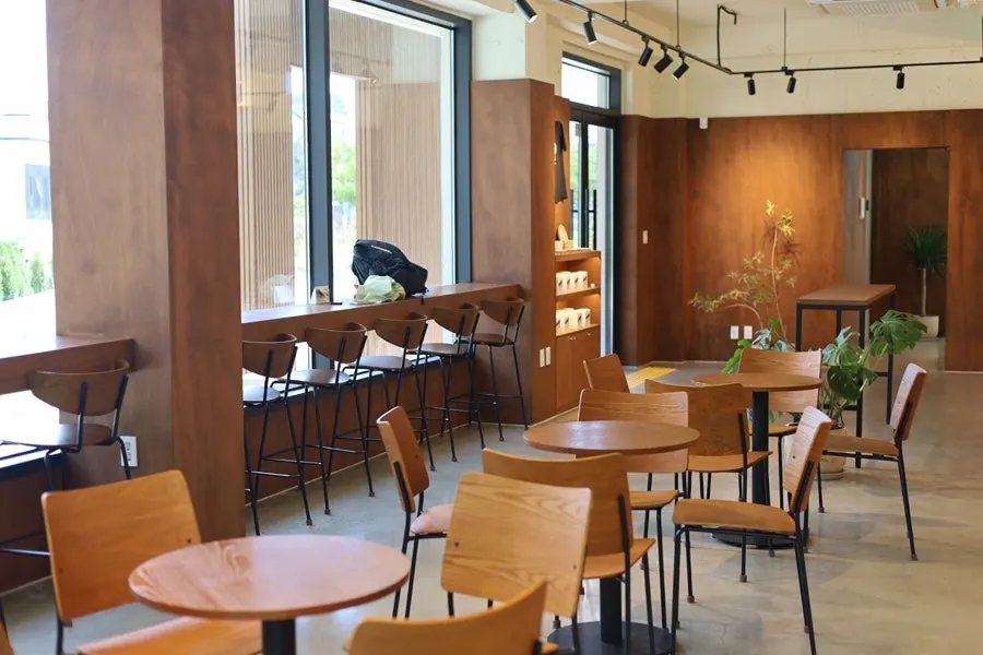 Café space decorated with green plants