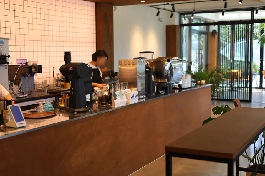 Café interior viewed from a window seat