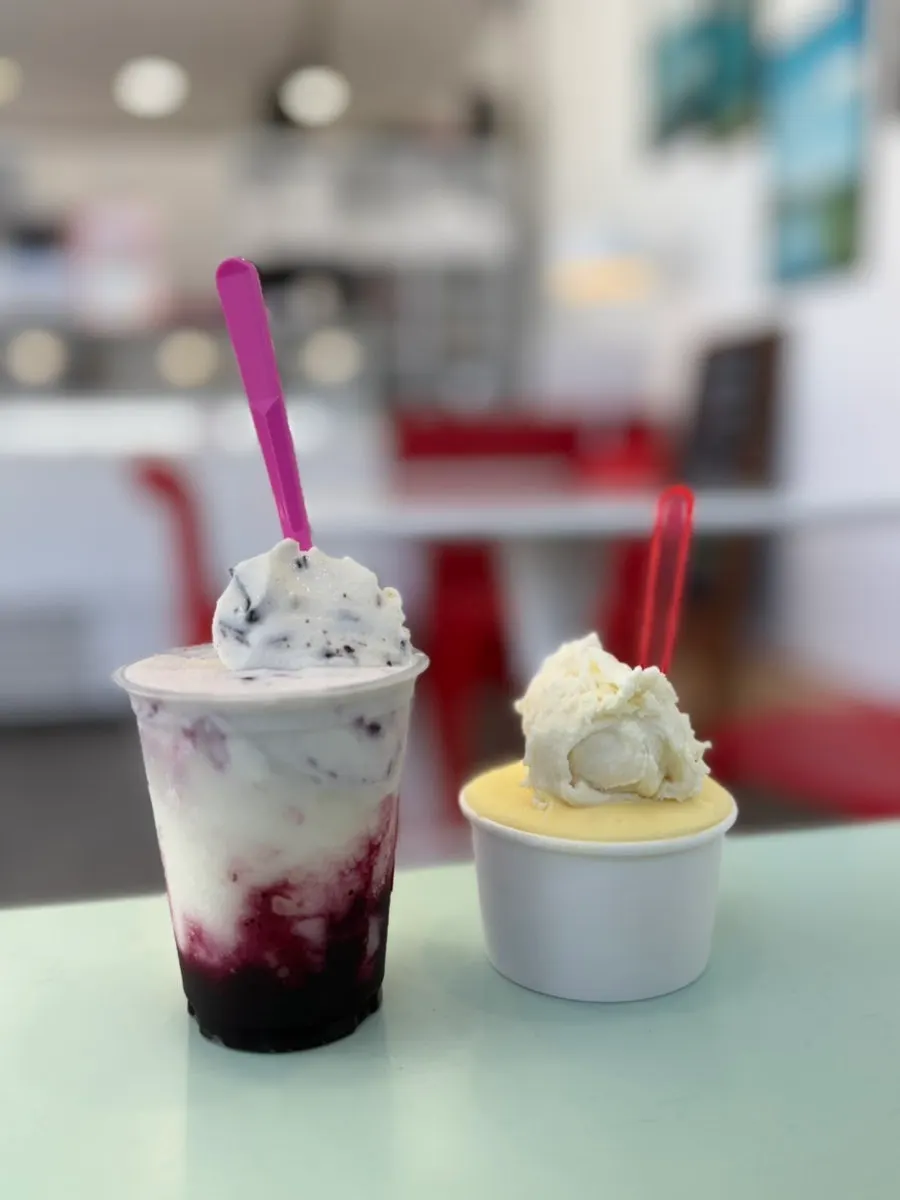 A ricotta-blueberry and lemon sorbet combination