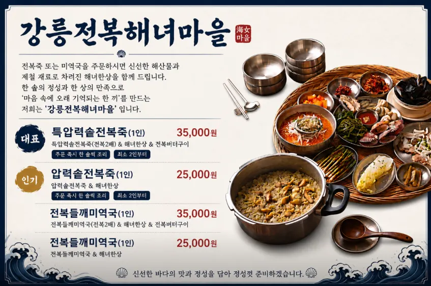 강릉전복해녀마을 메뉴판