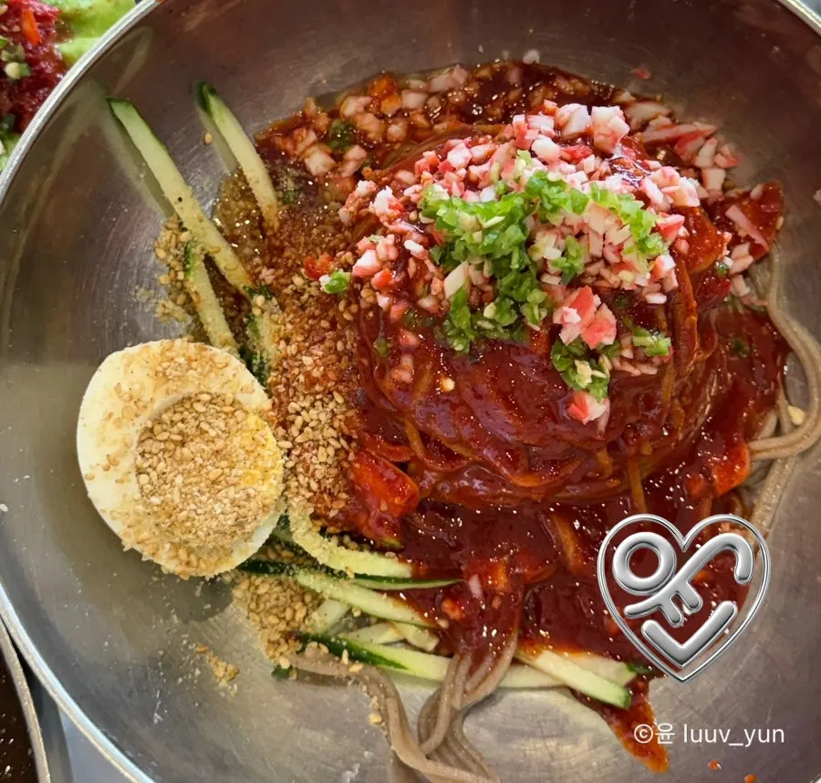 Mixed spicy bibim guksu buckwheat noodles