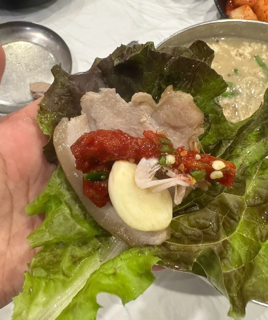 Close-up of the firm, tender texture of the pork