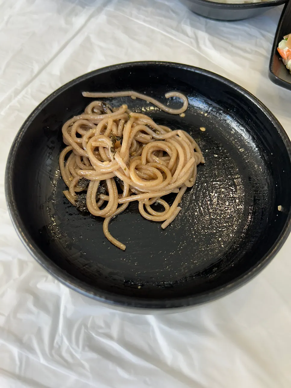 The bowl of perilla oil makguksu eaten by the 19-month-old baby