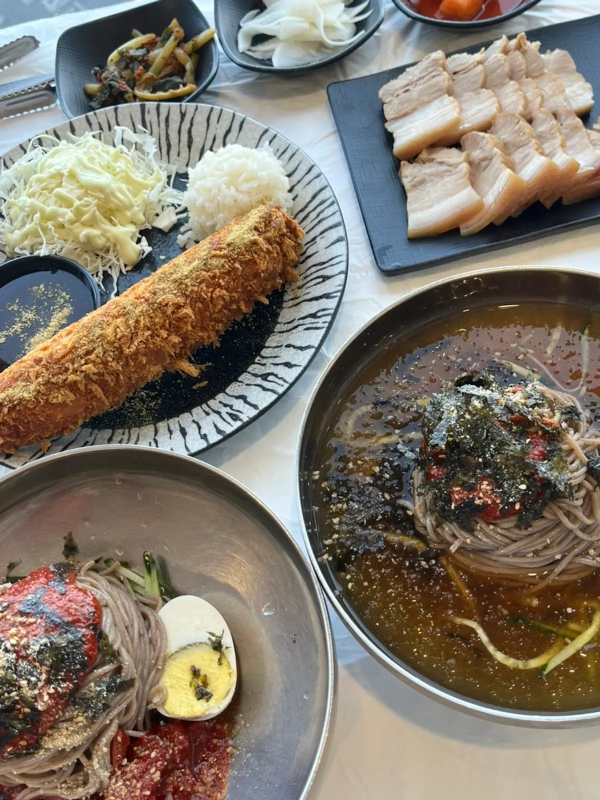 Self-serve bar for side dishes, ssamjang, and salted shrimp