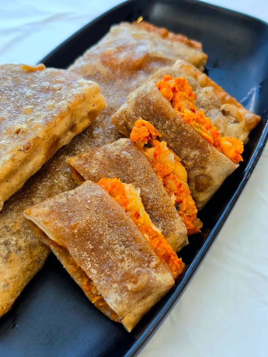 Crispy grilled kimchi buckwheat pancake
