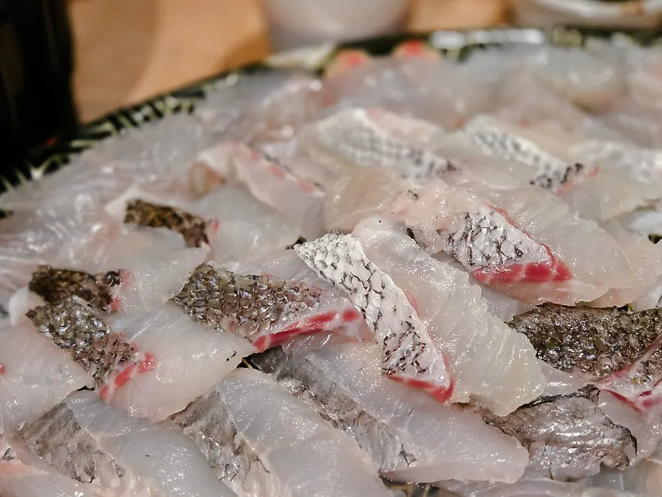 Cross-section of thickly sliced sashimi