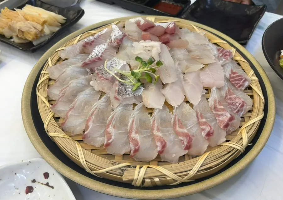 Close-up of thickly sliced fresh sashimi