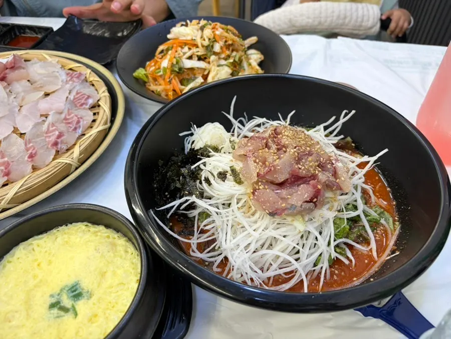 Table set with steamed egg and side dishes
