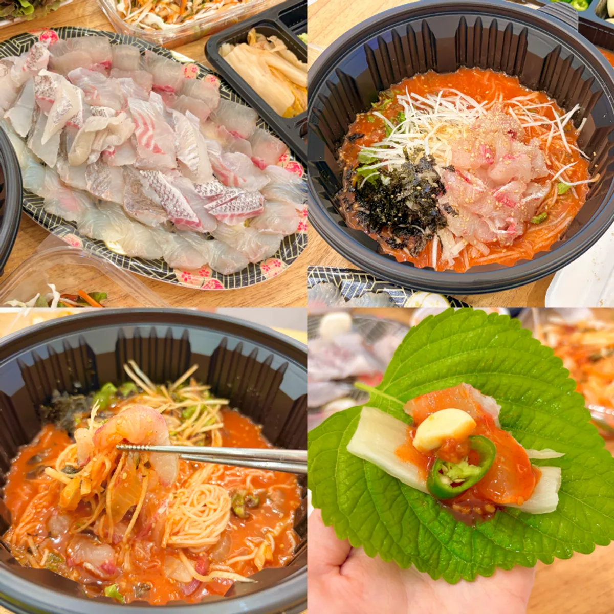 삼삼이네 경포대본점 포장 모둠회와 물회 상차림