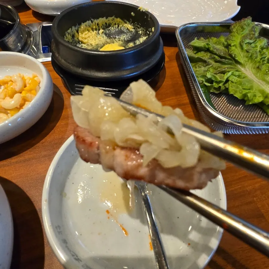 Thick pork grilled golden brown