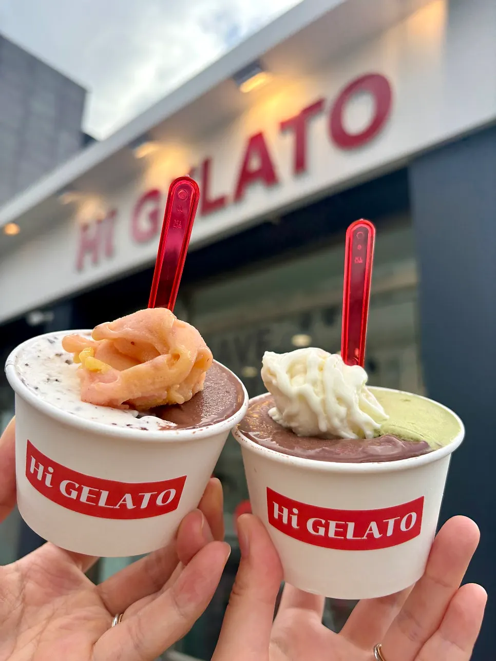 Holding a cup of Hi Gelato gelato