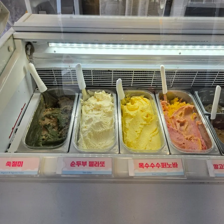 순두부젤라또 등 다양한 맛이 진열된 쇼케이스