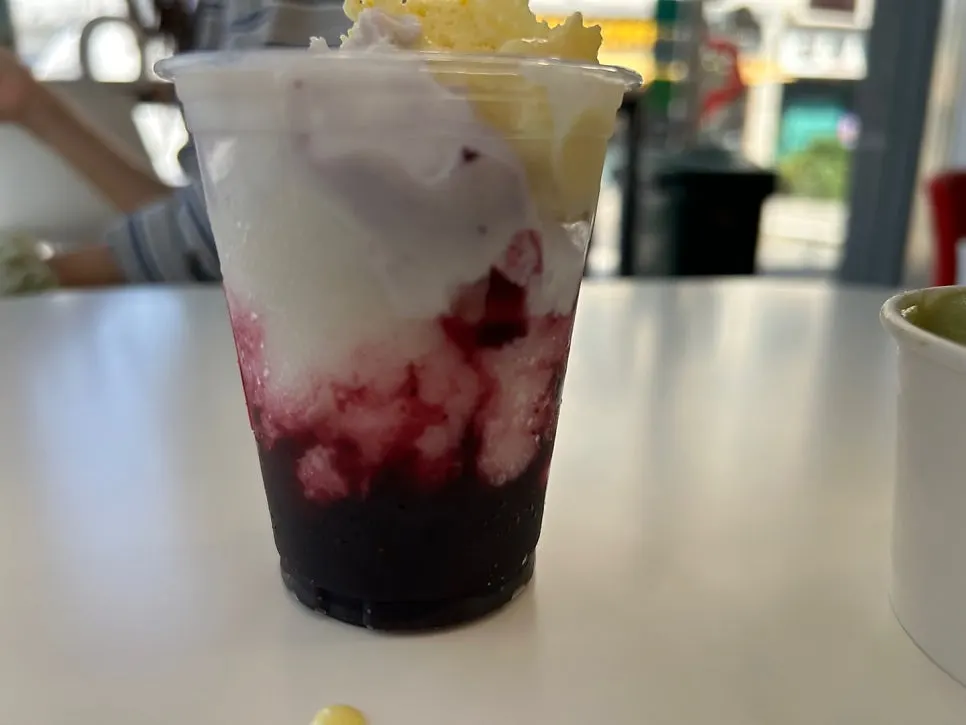 Signature gelato whose flavor changes further down the cup