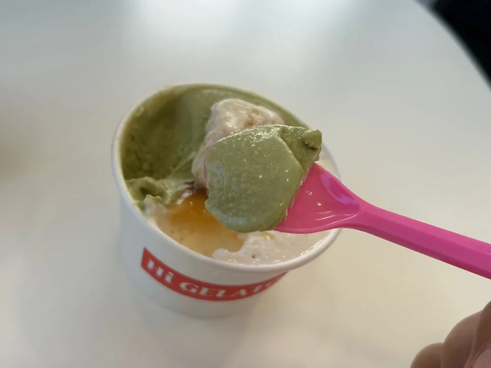 Large cup gelato with achacha matcha tea and gourmet butter brown cheese