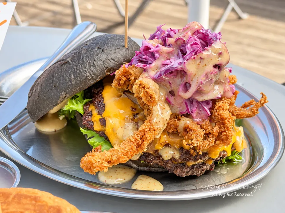 Burger Bar squid burger with a whole squid leg on top