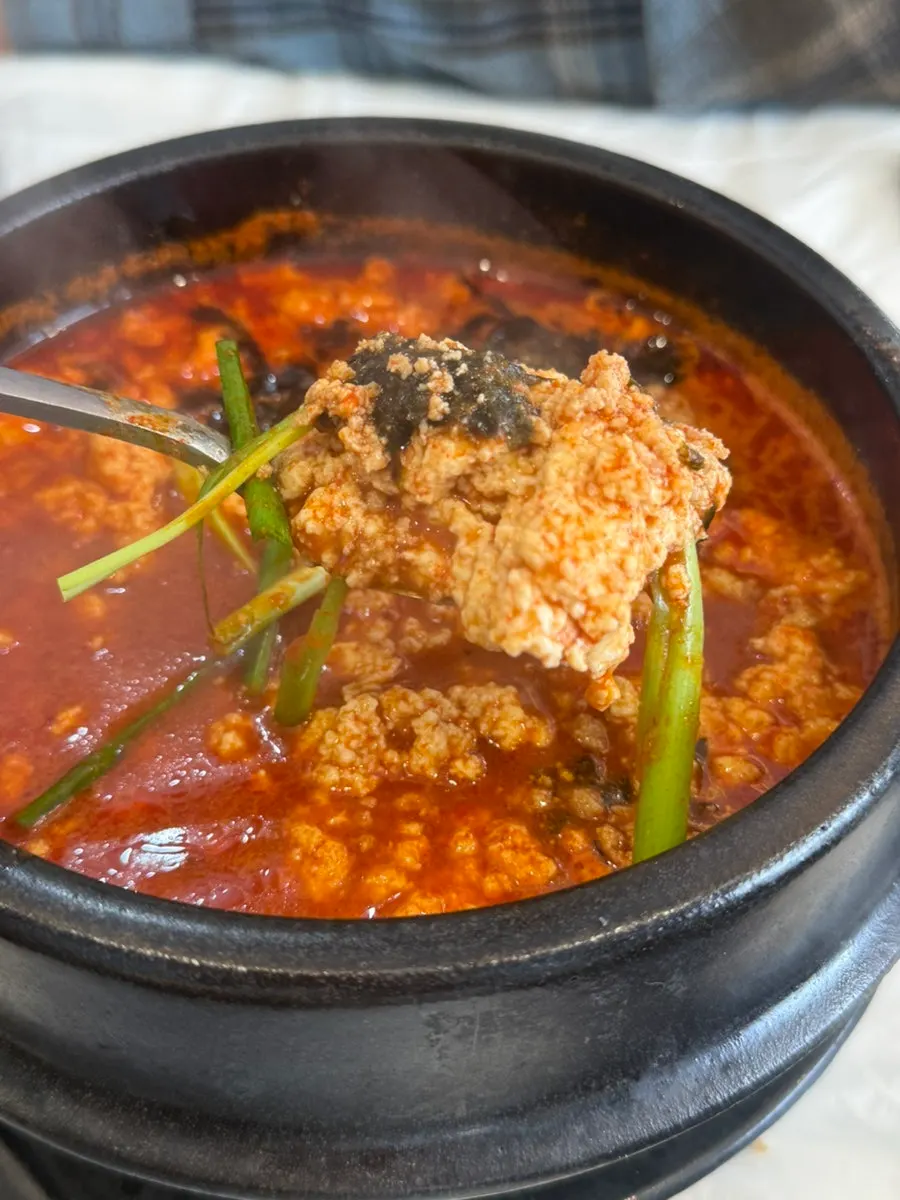 Spicy sundubu ordered with makguksu