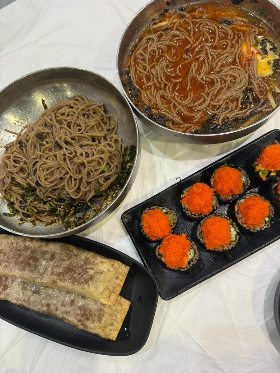 Perilla oil makguksu drizzled with cold-pressed perilla oil